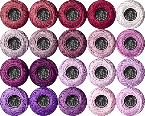 Soft 20 Colors Classic Crochet Thread 20 Pack,100% Cotton (Violet-3726-554) - color: Violet Series