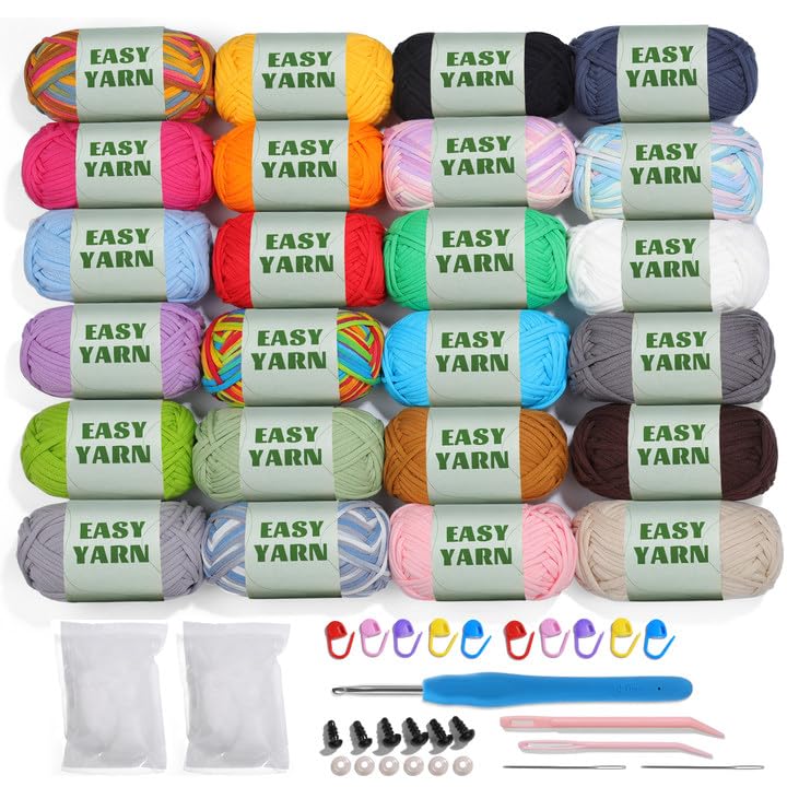24 * 50g/1.76oz Crochet Yarn, 24 * 87yds Beginner Crochet Yarn - color: 24 colors