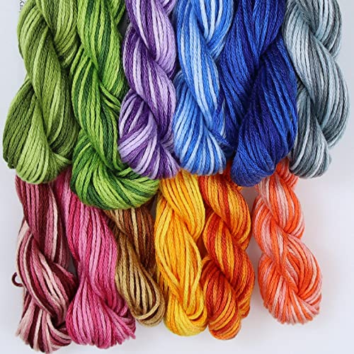 KCS Big skeins of 25 Meters Size 25 Color Variegated Cross Stitch Stranded Threads,12 skeins,03 - color: 12skeins03, size: 12 skeins