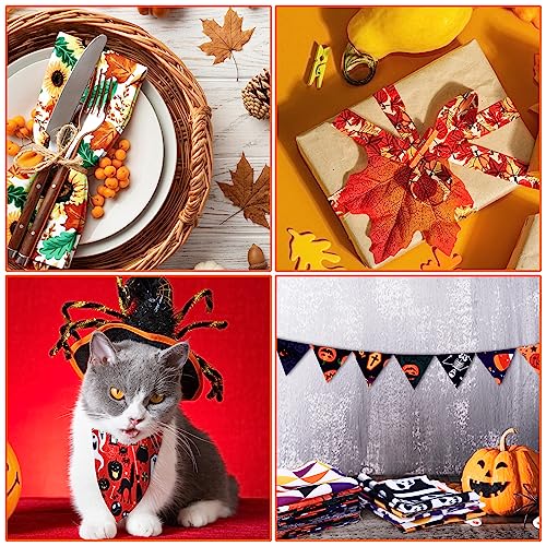 Irenare 100 Pcs 8 x 8 Inch Fall Fabric Squares Bundles Thanksgiving Fat Quarters Cotton Halloween Fabric by the Yard Cotton Quilting Maple Pumpkin Ghost Printed Sewing Patchwork for DIY Crafts - style: Skull