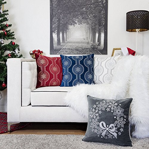 Embroidery Blue Velvet Throw Pillow Cover, Merry Christmas Series Snowflake Drop Luxury Soft Fuzzy Cozy Warm Slik Gift Square Couch Cushion Pillow Case 20 x 20 Inch, Cover Only - color: Snow Drop-blue