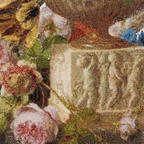 Thea Gouverneur - Counted Cross Stitch Kit - Flower Still-Life with an Alabaster Vase - Aida - 18 Count - for Adults - DMC Embroidery Threads and Other Cross Stitch Supplies Included - 580A - color: 580A Aida