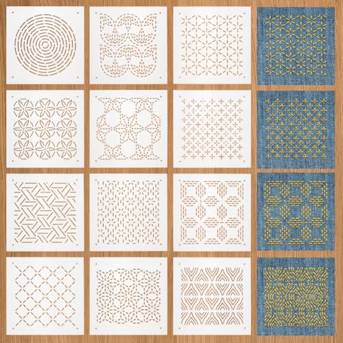BENECREAT 12Pcs Plastic Sashiko Stencil, 5x5inch Dense Grid Pattern Embroidery Tool Drawing Line Template for Hand Quilting and Embroidery, 0.3mm Thick - style: Dense Grid Patterns