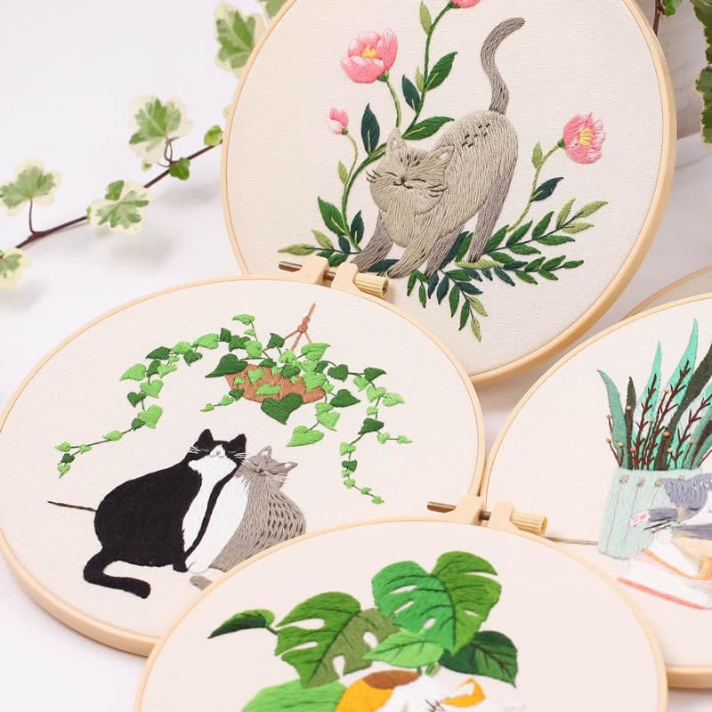 artcici Embroidery Kits Cute Cat Flower Patterns for Beginners Adults, Full Range Embroidery Starter Kits Cross Stitch Needlework Supplies (Flower) - color: Flower