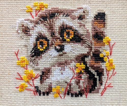 RIOLIS - Little Raccoon 1754, Cross Stitch Kits 5,12" x5,12, Cross Stitch Kits for Beginners & Advanced, Crossstitching Kits Adult, Counted Stitching Kits, Embroidery Kit - style: Little Raccoon 1754
