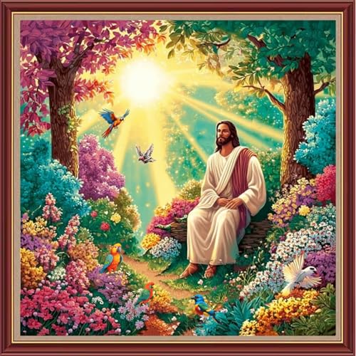 Dooxvey Cross Stitch Kits for Adults Beginners,Full Range of Cross-Stitch Stamped Kits Needlepoint Kits for Beginners Embroidery Kits 11CT Cross Stitch Patterns-Jesus Sunrise 18x18 inch - color: Magicolor15