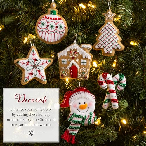 Bucilla Felt Applique 6 Piece Ornament Making Kit, Jolly Gingerbread Snowman, Perfect for DIY Arts and Crafts Projects - style: Ornaments