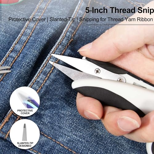 SCAIKTIG Premium Sewing Scissors Bundle, 8" Heavy Duty Fabric, 5" Embroidery, 4" Small Detail Scissors, 5" Thread Snips, Tailoring, Dressmaking, Quilting, Arts&Craft Supplies, White - color: White(8"/5"/5"/4")