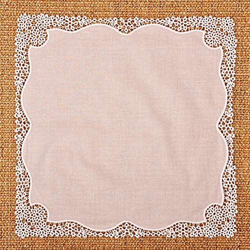Milesky White Wedding Handkerchief Pure Cotton, Soft Ladies Hanky with Crochet Lace - color: Ch03