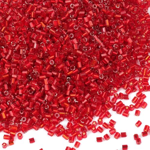 6000pcs Red Bugle Beads Bulk, Embroidery Tube Short Beads for Jewelry Making, Bracelet,Necklaces Supplies,Craft DIY(3x2mm) - color: Red