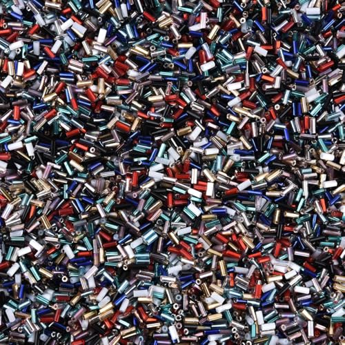 1900pcs 2x5mm Multicolor Sparkle Glass Bugle Beads Tube Seed Beads for Earring Bracelet Necklace Jewelry DIY Craft Making - color: Multicolor 2x5mm