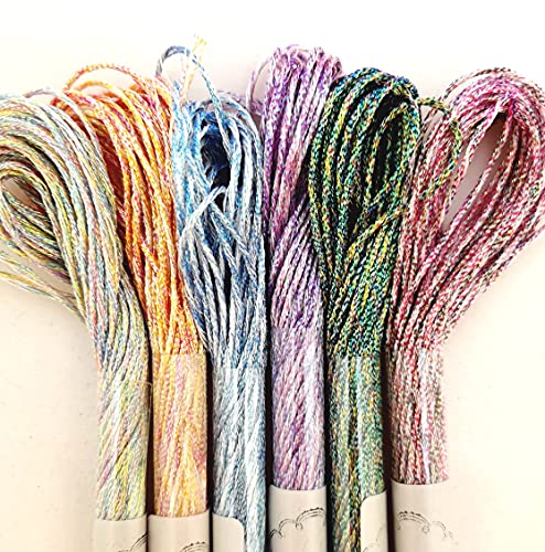 KCS 6-Strand Cross Stitch Metallic Variegated Pearl Shiny Embroidery Floss (6 skeins, Multicolored 3) - color: Multicolored 3