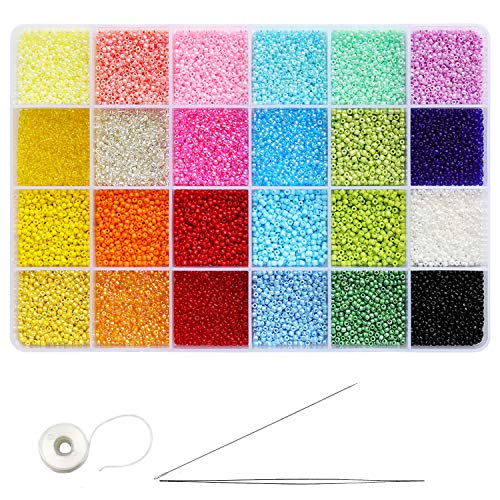 Glass Seed Beads Assorted Kit - Size 12/0 (2mm Tiny), 24 Multicolor Options (24,000pcs Total) with Organizer Box for Adult DIY Jewelry Making - color: 24 Colors Mix-Opaque Color