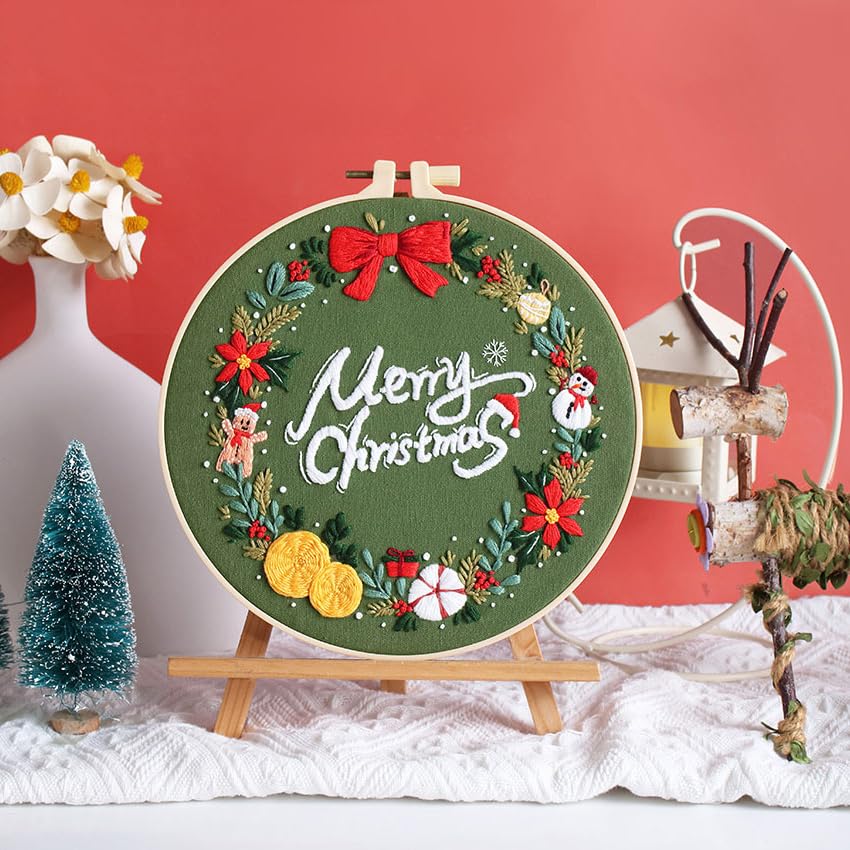 Konrisa Embroidery Kits Merry Christmas Pattern Embroidery Starter Kits for Adults Beginner DIY Sewing Needlepoint Cross Stitch Practice Kit Christmas Home Decoration Handmade Gifts - color: Xmas