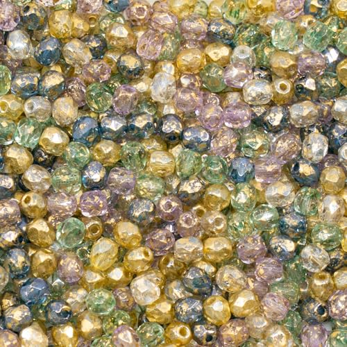 0.9 oz (25g) Mix of 280pcs 4mm Round Faceted Fire Polished Czech Glass Beads, Golden Shades - color: 4mm Gold Mix