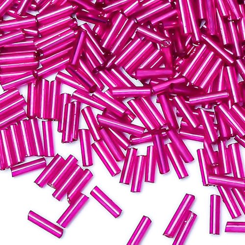 2000pcs Glass Bugle Beads, Tube Beads Bulk, Mini Long Tiny Small Waist Loose Spacer Embroidery Beaded for Bracelets Jewelry Making Sewing, Crafts, 2×6mm, Rose Pink - color: Rose Pink