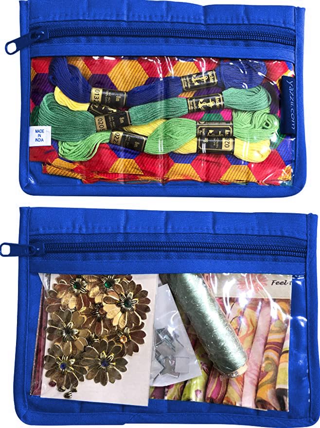 Yazzii Sewing Notions Pouch Set (2PC) - Portable & Multipurpose - Sewing Supplies Organizer for Thread, Needles, Beads, Floss, Fabric Pieces & More - Royal Blue - color: Royal Blue, size: 8" x 5.25"