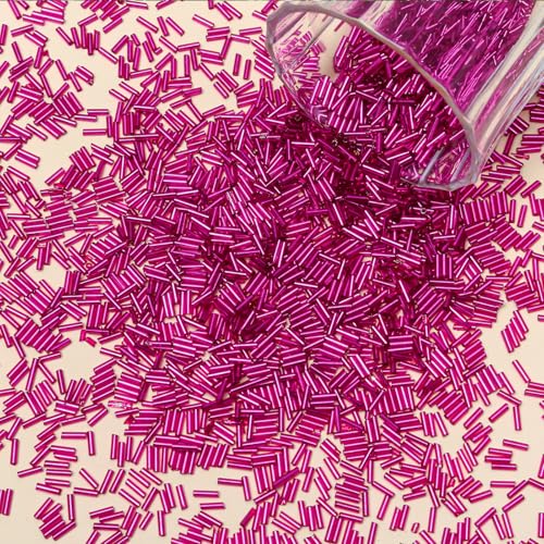 4200pcs Glass Bugle Beads, Mini Long Tube Seed Beads Bulk, Tiny Small Loose Spacer Embroidery Beaded for Bracelets Jewelry Making Sewing, Crafts, Christmas Ornaments, 2×6mm, Rose Red - color: Rose red