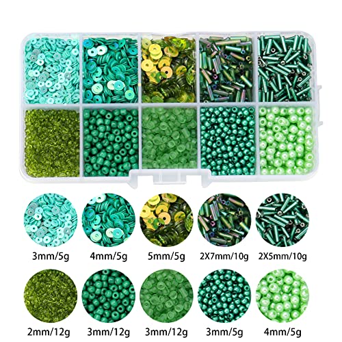 Green Glass Seed Bugle Tube Beads for Jewelry Making - color: green