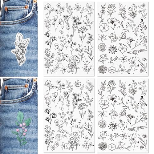 Patemby 100Pcs Embroidery Pattern Water Soluble Embroidery Stabilizers, Stick and Stitch Embroidery Paper Wash Away with Pre-Printed Pattern Design Stencils Transfer for Hand Sewing Lover Beginner - color: Flower, Pack of 2