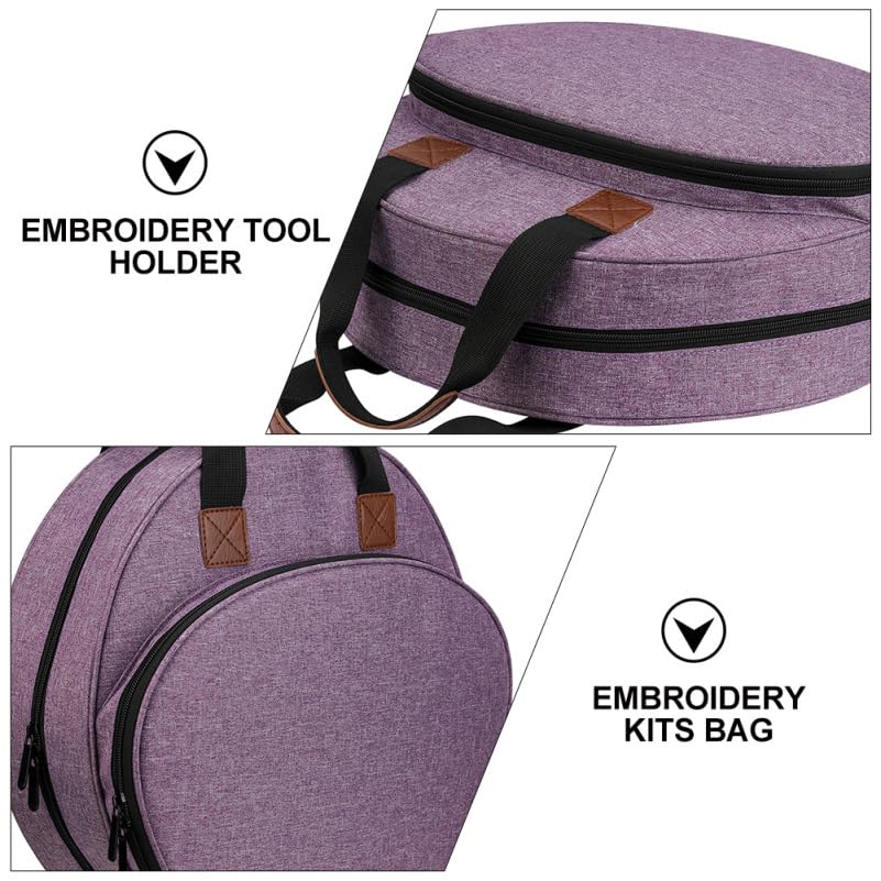 EXCEART Embroidery Project Handbag Embroidery Kit Storage Bag with Multiple Elastic Loops Zipper Pocket Large Circular Opening Handle 12.59 X 11.81 X 2.36 in - color: Purple