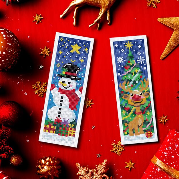 INFUNLY 6PCS Christmas Cross Stitch Bookmark Kit for Adults Xmas Tree Cross Stitch Kits DIY Crossstitch Kits Snowman Deer Stamped Embroidery Bookmark Kit with Instructions for Book Lovers Readers - style: Christmas Elements