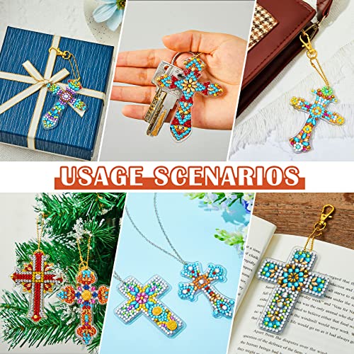 Junkin 12 Pcs Cross Diamond Painting Keychains, 5D DIY Craft Kits - style: Cross