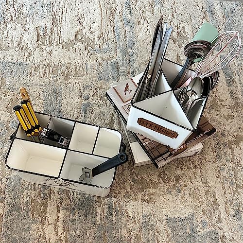 Portable Metal Storage Caddy Organizer with 4 Compartments & Handle, Perfect for Neatly Sorting Kitchen, Office & Bathroom Items，