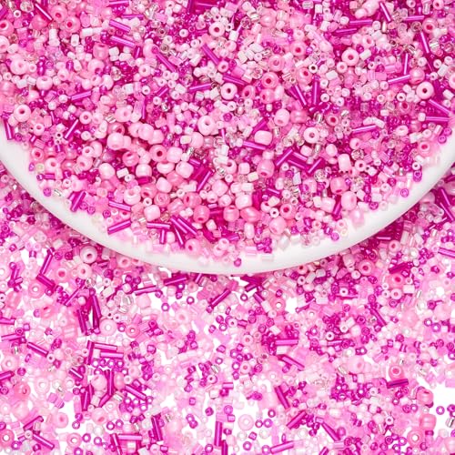 200g Glass Seed Beads Bulk Crystal Tube Bugle Beads for DIY Necklaces Bracelet Earring Crafting Jewelry Making Kit Supplies (Hot Pink) - color: Hot Pink 200g
