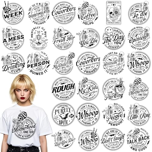Dazoratix Skull Iron on Transfers - 30 Pcs Snarky Skulls Ready to Press Sarcastic Funny Heat Transfer Stickers Adult Humor Patches for T-Shirts DIY Crafts Women Clothing Appliques Pillow Decorations - size: 30 Sheets, style: Sarcastic Skull
