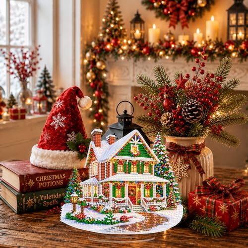 Eiflow Christmas Diamond Art Tabletop Kit for Adults Ornament, DIY Table Top Diamond Art Painting with Stand Acrylic Stand Up Gem Painting Board Kit - color: Home