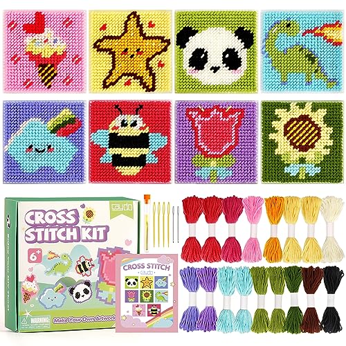 Caydo 8-in-1 Cross Stitch Kit for Beginners Kids, Beginner Cross Stitch Kit