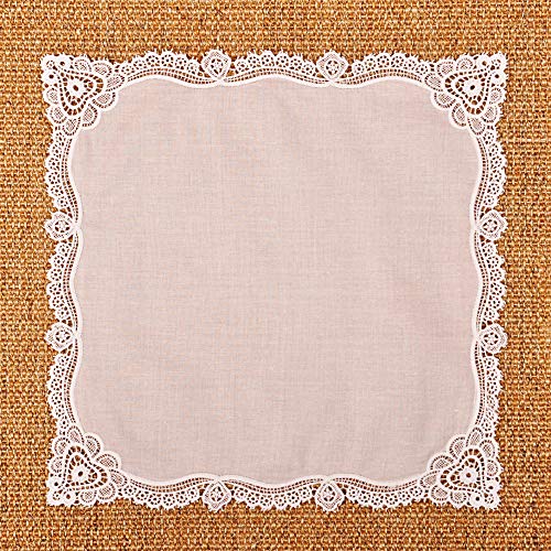 Milesky White Wedding Handkerchief Pure Cotton, Soft Ladies Hanky with Crochet Lace - color: Ch09