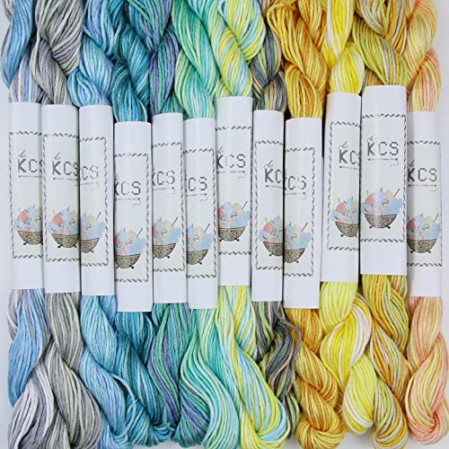KCS Big skeins of 25 Meters Size 25 Color Variegated Cross Stitch Stranded Threads,12 skeins,04 - color: 12skeins04, size: 12 skeins