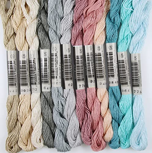 KCS 328 Yards(300 Meters) Mercerized Pearl Cotton Crochet Needlepoint Thread,Size 5, 12 skeins,Mixed Color 11 - color: 12color11, size: 12 skeins
