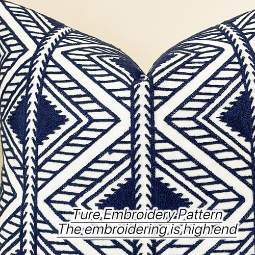 Slow Cow Embroidered Throw Pillow Cover 18 x 18 Inch Navy Blue - color: Navy Big Triangle, size: 18" x 18" (Pack of 1)
