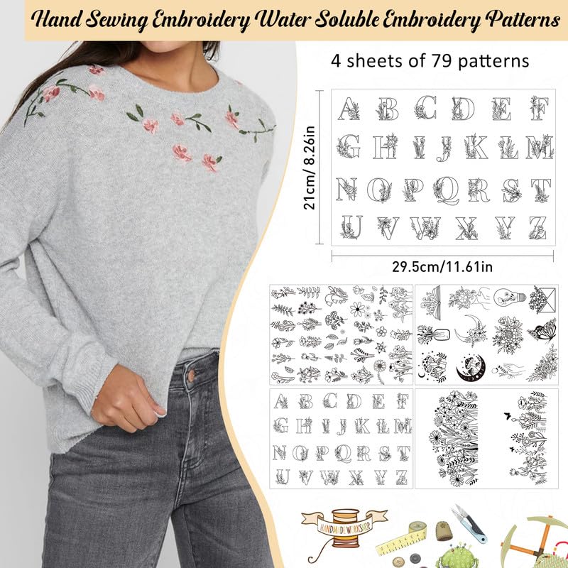 Water Soluble Embroidery Patterns, Stick and Stitch Paper for Sewing - style: floral785