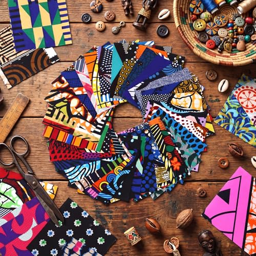 Tatuo 150 Pcs 4 × 4 Inch African Cotton Fabric Squares No Repeat - style: African