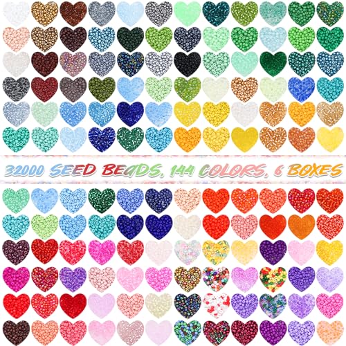 Glass Seed Beads Kit 3mm Small Waist Beads 8/0 with Elastic String Tweezers for Jewelry Necklace Bracelets Earring Making (144 Colors)
