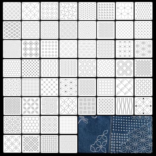56 Piece Sashiko Stencil Kit 5.1 x 5.1 Inch PET Templates
