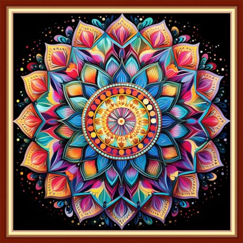 Dooxvey Cross Stitch Kits for Adults Beginners - Full Range of Stamped Kits, 11CT Cross Stitch Patterns - Colorful Mandala, 18x18 inch - color: Manual Arts 06