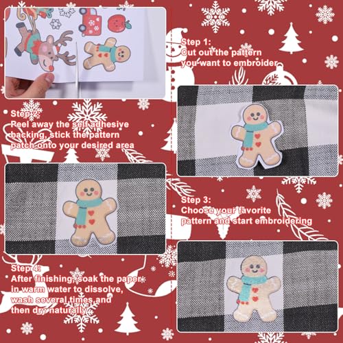 GLOBLELAND 4 Sheets Christmas Colorful Water Soluble Embroidery Pattern - color: Christmas Cartoon