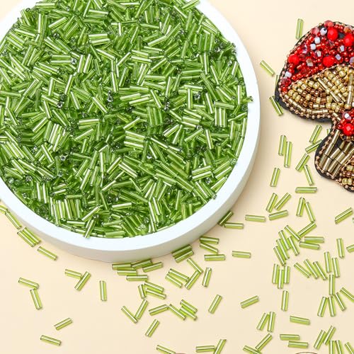 2000pcs Glass Bugle Beads, Tube Beads Bulk, Mini Long Tiny Small Waist Loose Spacer Embroidery Beaded for Bracelets Jewelry Making Sewing, Crafts, 2×6mm, Light Green - color: Light Green