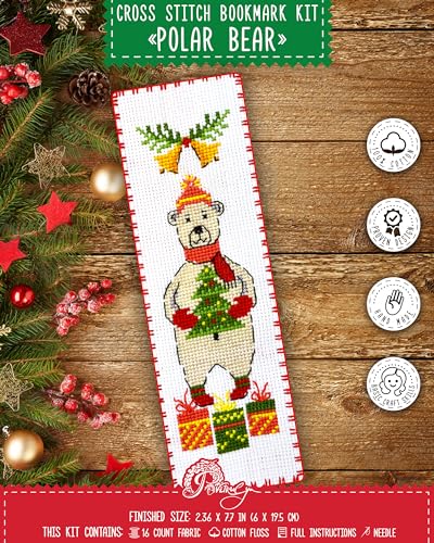 Povitrulya Polar Bear - Counted Cross Stitch Bookmark Kit - DIY Embroidery Set - Hand Made Christmas Gift for Adultss - color: Polar Bear