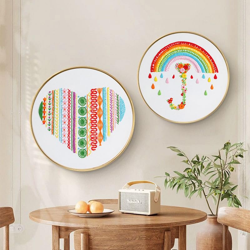 Konrisa Easy Embroidery Kit for Beginners Stamped Embroidery Starter Kit DIY Sewing Needlepoint Cross Stitch for Adults, Stitch Practice Kit 3 Embroidery Fabric Pattern - color: 3set lines