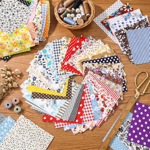 Tatuo 150 Pcs 4 × 4 Inch Cotton Fabric Squares Quilting, Vintage Floral - style: Vintage Floral