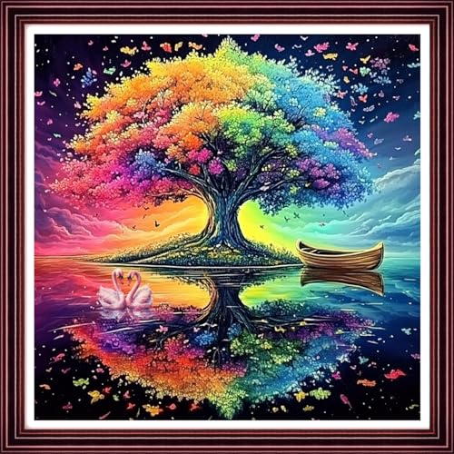 Funchey Counted Cross Stitch Kits for Adults Needlepoint Kits Unprinted Cross Stitching Embroidery Kit 11CT Cross Stitch Supplies-Beautiful Starry Sky Tree 18x18 inch - color: ArtsKits30