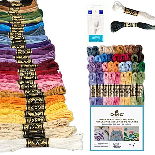 DMC Popular Pack 36 Colors Bundle with DMC White/Black and Needles Size 26.