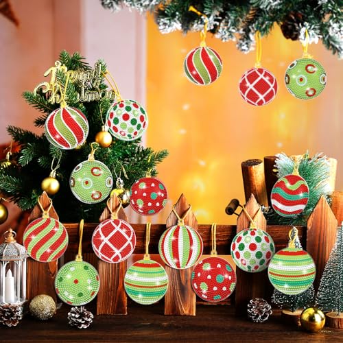 Realspring 20 Pcs Christmas Diamond Art Ball Ornaments 5d Lime Green Red - style: Cute