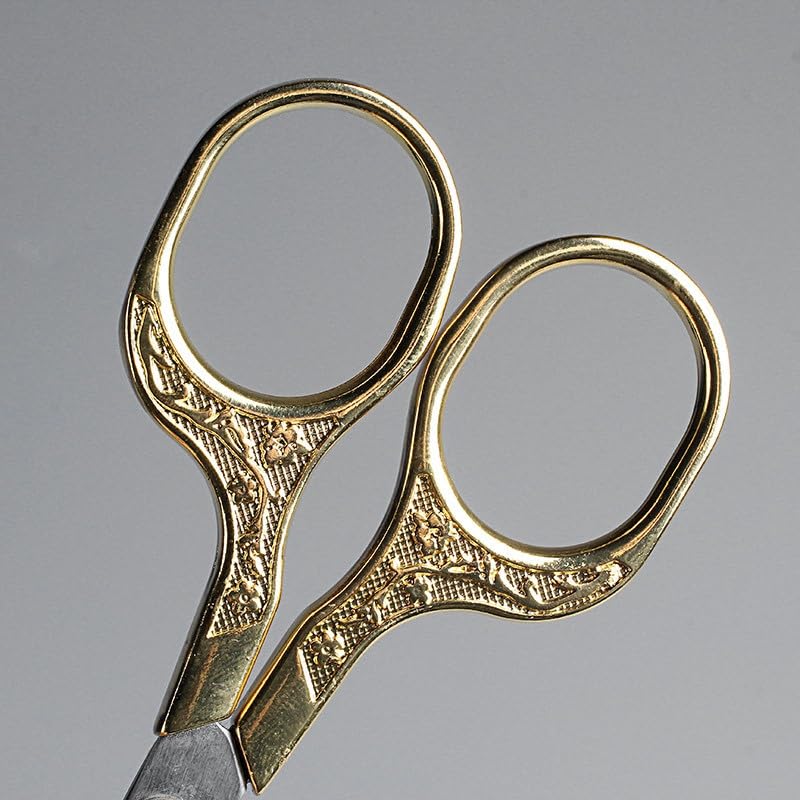 Vintage Craft Scissors Stainless Steel Square Handle Household DIY Embroidery Thread Scissors for Sewing Cutting Cloth with A Chinese Knot (Gold) - color: Gold